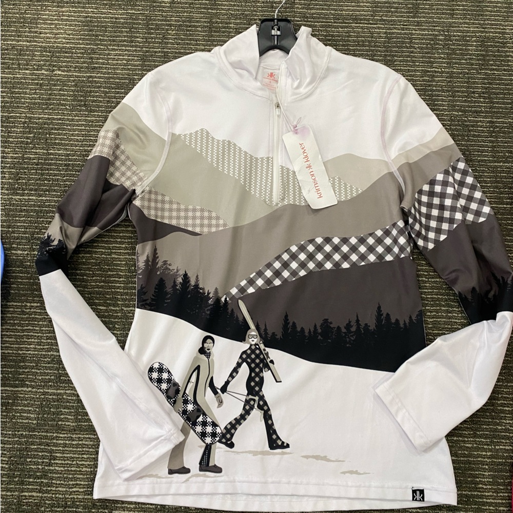 NWT 1/4 zip Base layer By Krimson Klover in a great black and white print